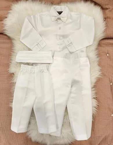 iGirlDress Baby Boys White Baptism Christening Mandarin Collar Tail 5 pcs Set | Embroidered Cross & Gold Details (3-6M) thumbnail 3