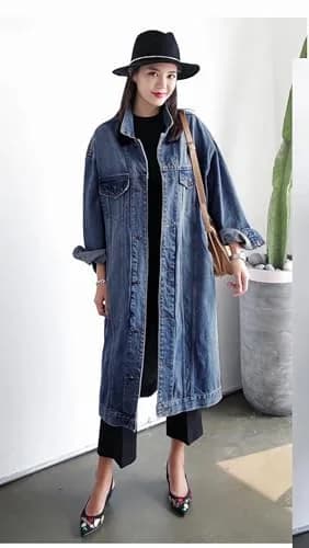 Jofemuho Womens Classic Jean Jacket Denim Trench Coat Blue XL | Casual, Overknee, Heavyweight Denim thumbnail 2