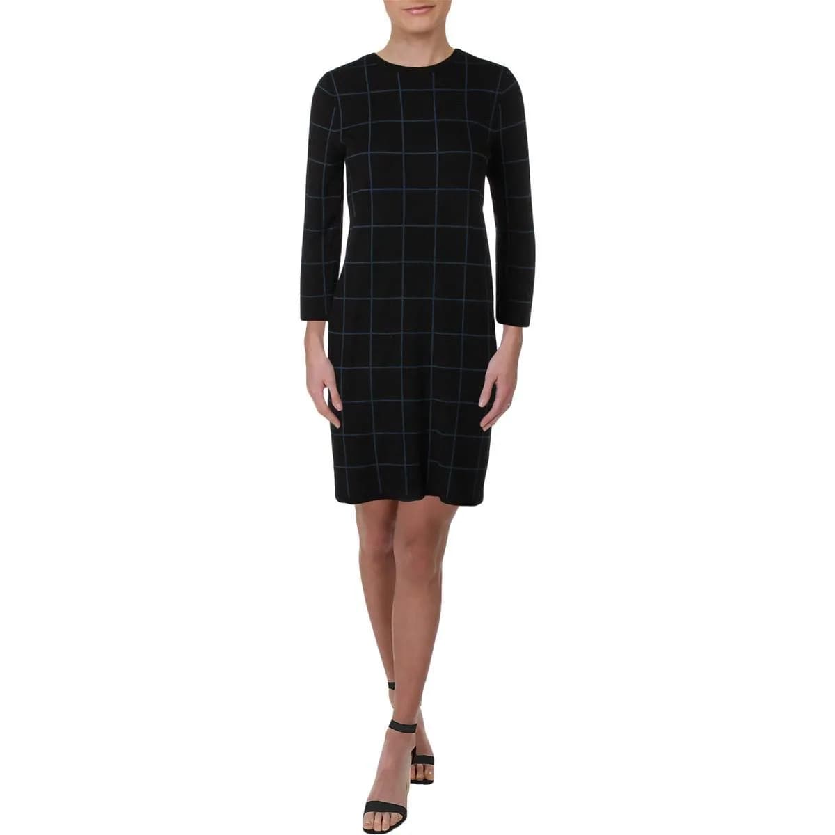 Anne Klein Women's Long Sleeve Sweater Dress, S | Jacquard Fabric, Crew Neck, Regular Fit
