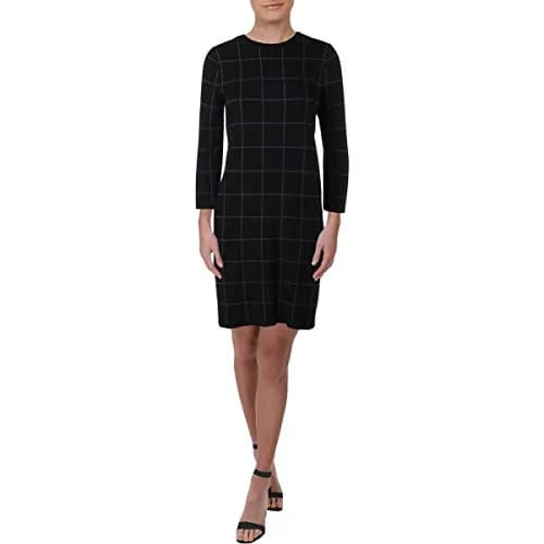 Anne Klein Women's Long Sleeve Sweater Dress, S | Jacquard Fabric, Crew Neck, Regular Fit thumbnail 1
