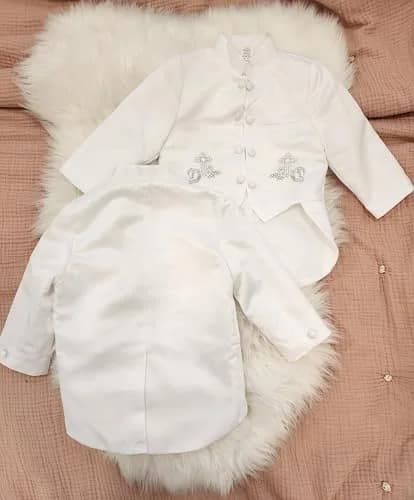 iGirlDress Baby Boys White Baptism Christening Mandarin Collar Tail 5 pcs Tuxedo with Silver Cross Embroidery (6-12 M) | Elegant Christening Outfit thumbnail 5