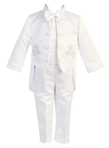 iGirlDress Baby Boys White Baptism Christening Mandarin Collar Tail 5 pcs Tuxedo with Silver Cross Embroidery (6-12 M) | Elegant Christening Outfit thumbnail 2