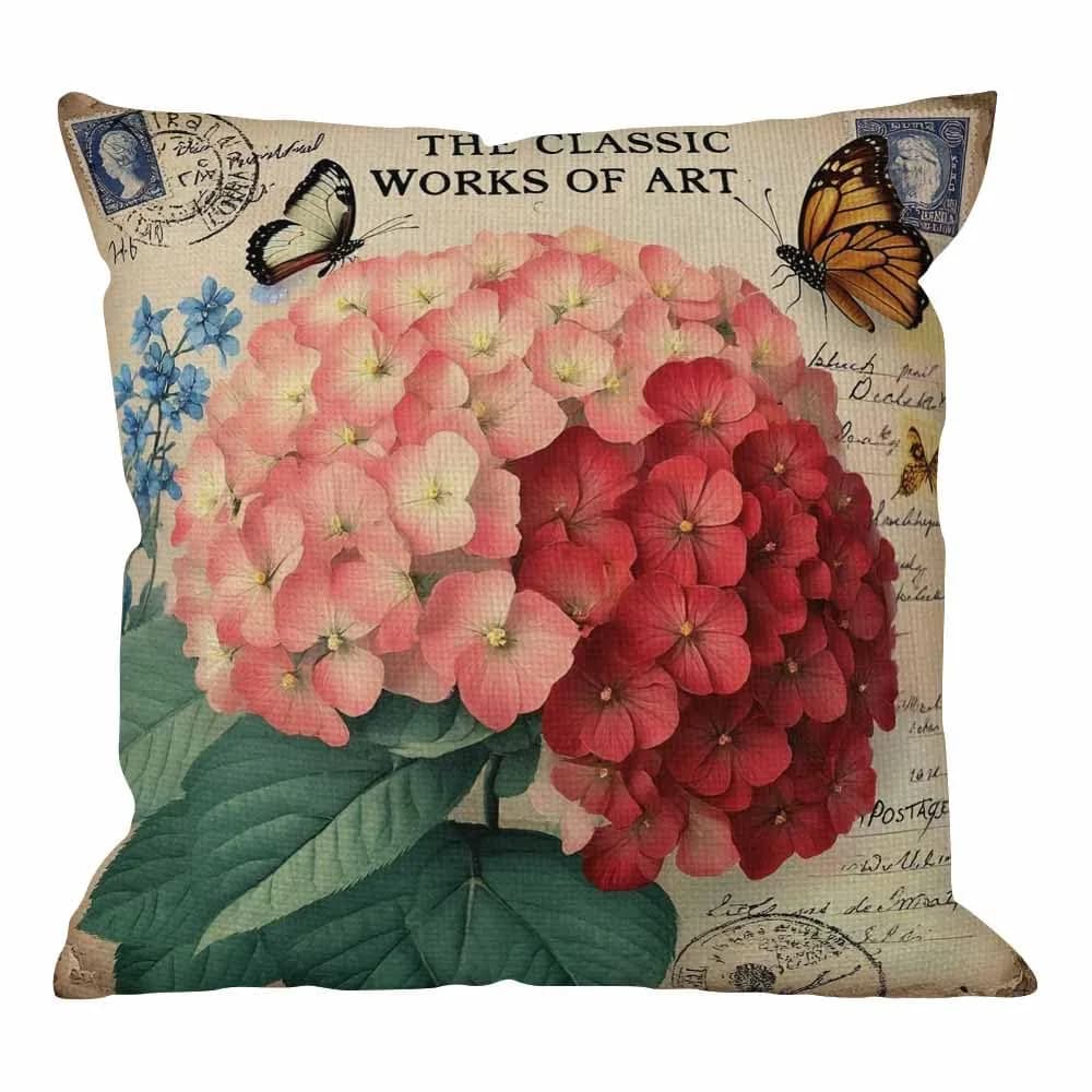 HGOD DESIGNS Decorative Pillow Cover Ixora Flower 18x18 Inch | Vintage Butterfly & Floral Design