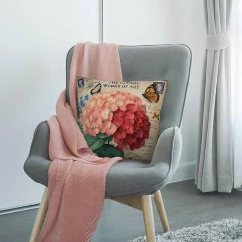HGOD DESIGNS Decorative Pillow Cover Ixora Flower 18x18 Inch | Vintage Butterfly & Floral Design thumbnail 2