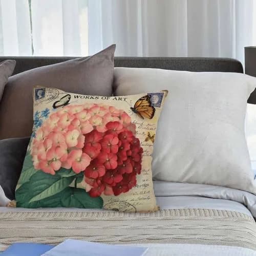 HGOD DESIGNS Decorative Pillow Cover Ixora Flower 18x18 Inch | Vintage Butterfly & Floral Design thumbnail 3