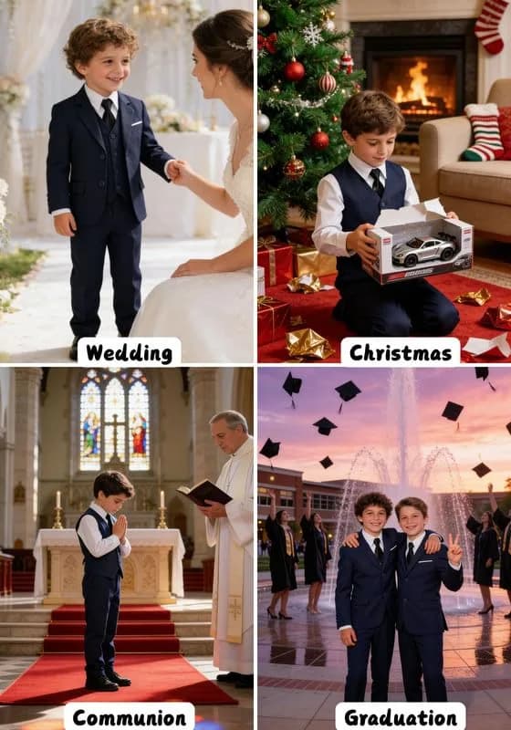 Visaccy Boys Suit Formal Ring Bearer Outfit for Boy Kids Navy Blue Suits Size 14 | Classic 5-Piece Suit with Slim Fit & Adjustable Waist thumbnail 9