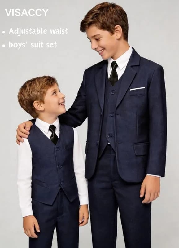 Visaccy Boys Suit Formal Ring Bearer Outfit for Boy Kids Navy Blue Suits Size 14 | Classic 5-Piece Suit with Slim Fit & Adjustable Waist thumbnail 7