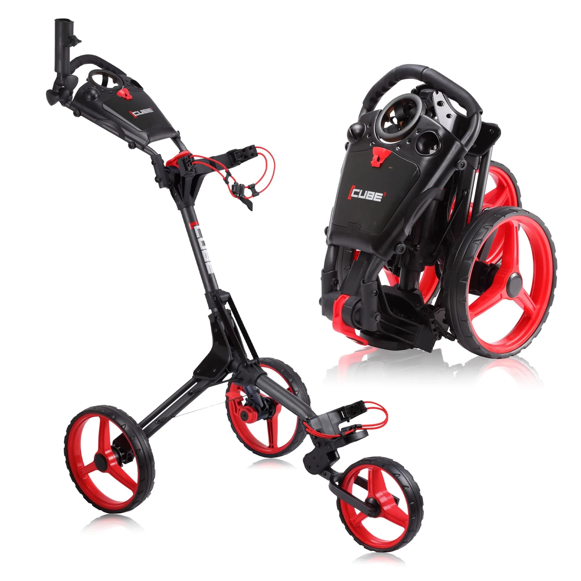CUBE 3-Wheel Golf Push Cart 14.5 lb | Ultra-Compact Folding Trolley with Adjustable Handle & Foot Brake - main product image