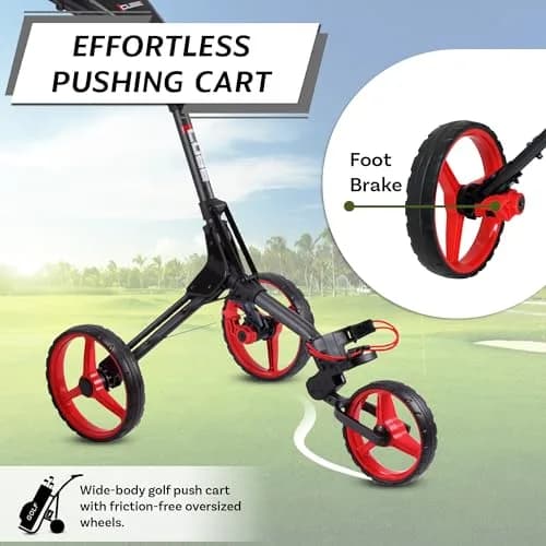 CUBE 3-Wheel Golf Push Cart 14.5 lb | Ultra-Compact Folding Trolley with Adjustable Handle & Foot Brake thumbnail 4