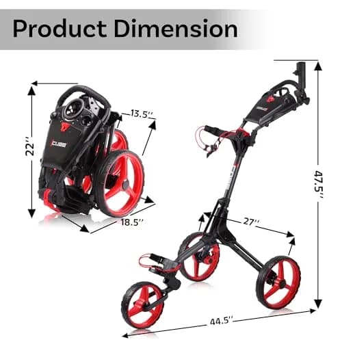 CUBE 3-Wheel Golf Push Cart 14.5 lb | Ultra-Compact Folding Trolley with Adjustable Handle & Foot Brake thumbnail 5