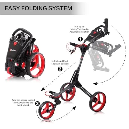 CUBE 3-Wheel Golf Push Cart 14.5 lb | Ultra-Compact Folding Trolley with Adjustable Handle & Foot Brake thumbnail 6