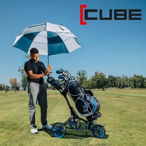 CUBE 3-Wheel Golf Push Cart 14.5 lb | Ultra-Compact Folding Trolley with Adjustable Handle & Foot Brake thumbnail 7