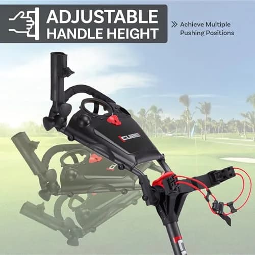CUBE 3-Wheel Golf Push Cart 14.5 lb | Ultra-Compact Folding Trolley with Adjustable Handle & Foot Brake thumbnail 2