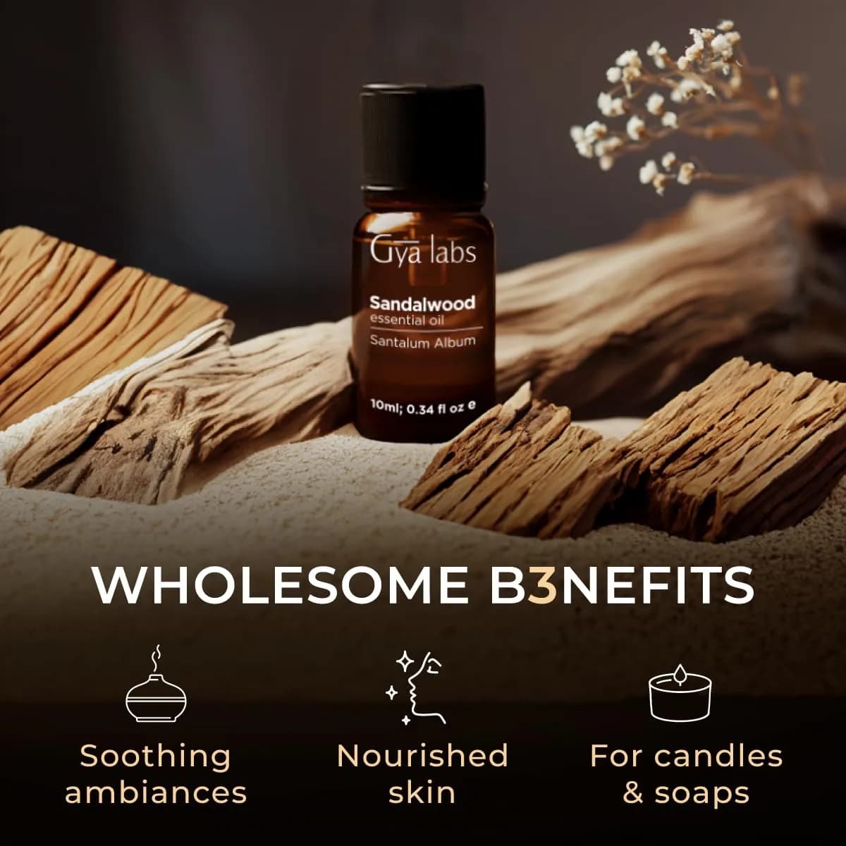 Gya Labs 100% Pure Sandalwood Essential Oil, 10ml (0.34 Fl Oz) | Calming Aroma for Diffusers, Skin Care & Candle Making - view 5