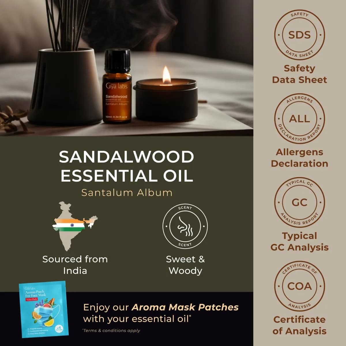 Gya Labs 100% Pure Sandalwood Essential Oil, 10ml (0.34 Fl Oz) | Calming Aroma for Diffusers, Skin Care & Candle Making - view 6