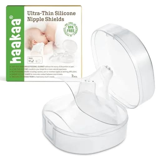 haakaa Silicone Nipple Shields for Breastfeeding with Carry Case, 18mm (2-Pack) | Patented Cut-Out Shape for Latch Support — 18mm