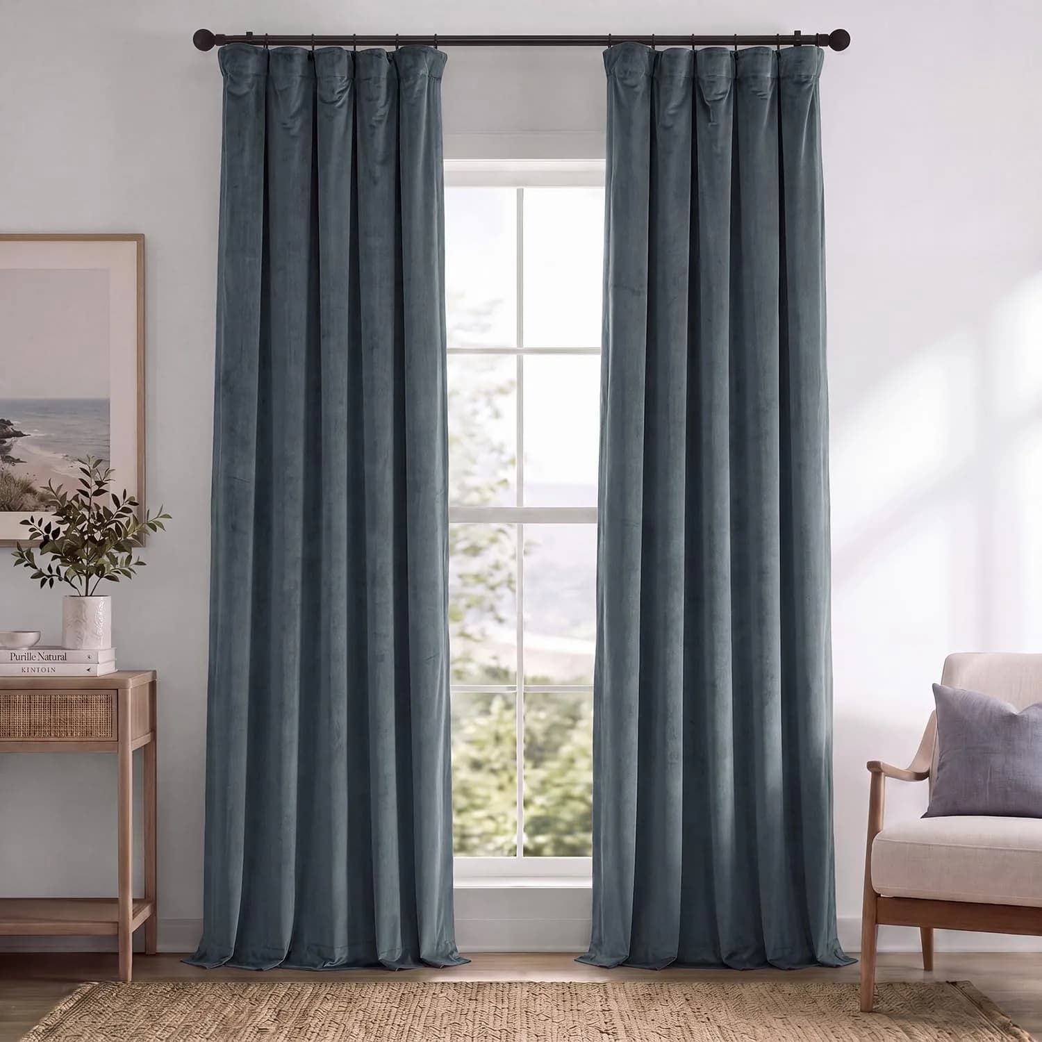 HPD Half Price Drapes Signature Velvet Thermal Blackout Curtains 50W x 84L | Insulated & Privacy-Enhancing (120 chars) — Distance Blue Grey / 50"W x 84"L
