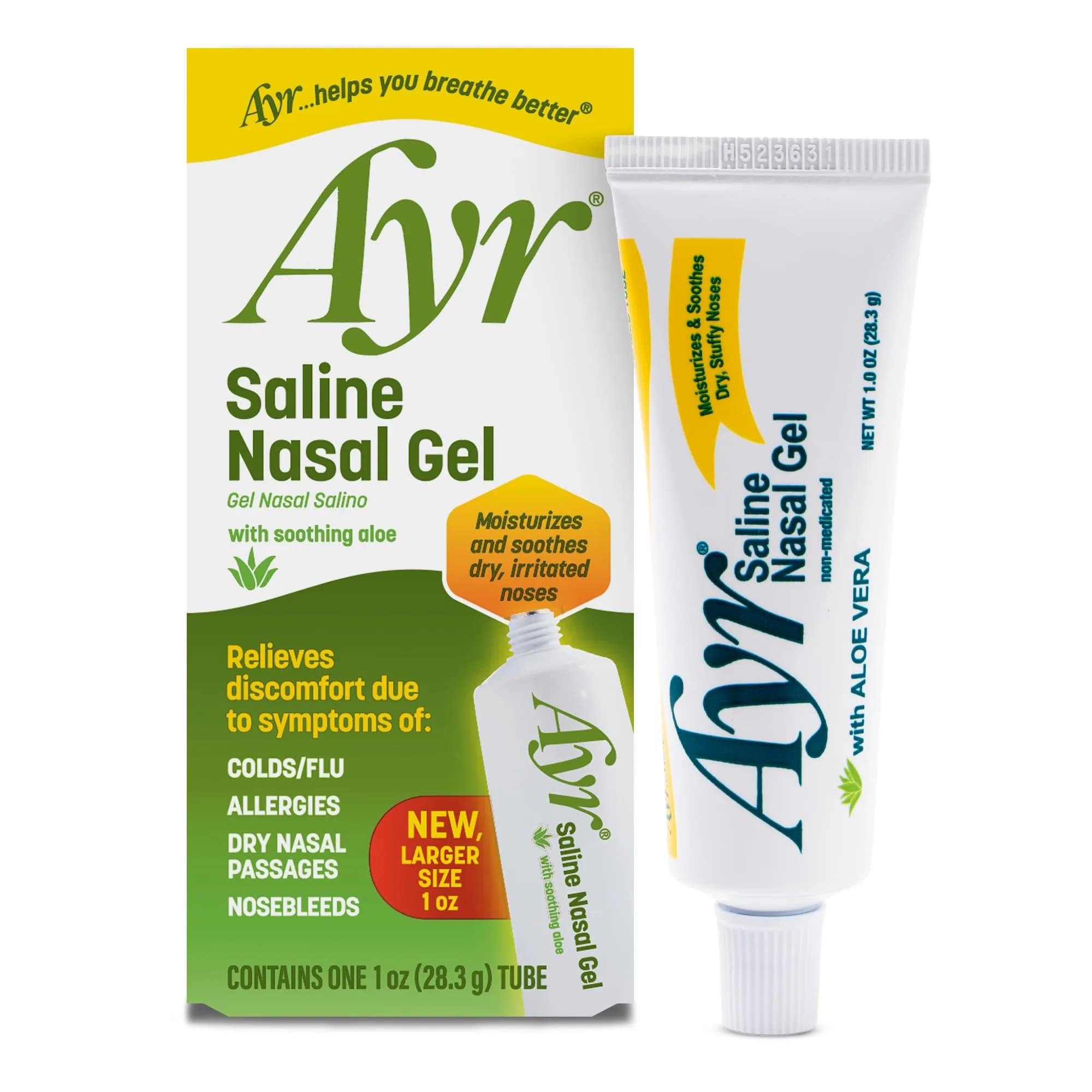 AYR Saline Nasal Gel with Aloe 29.57ml (1.0 Fl Oz) | Soothes Dry Noses - main product image