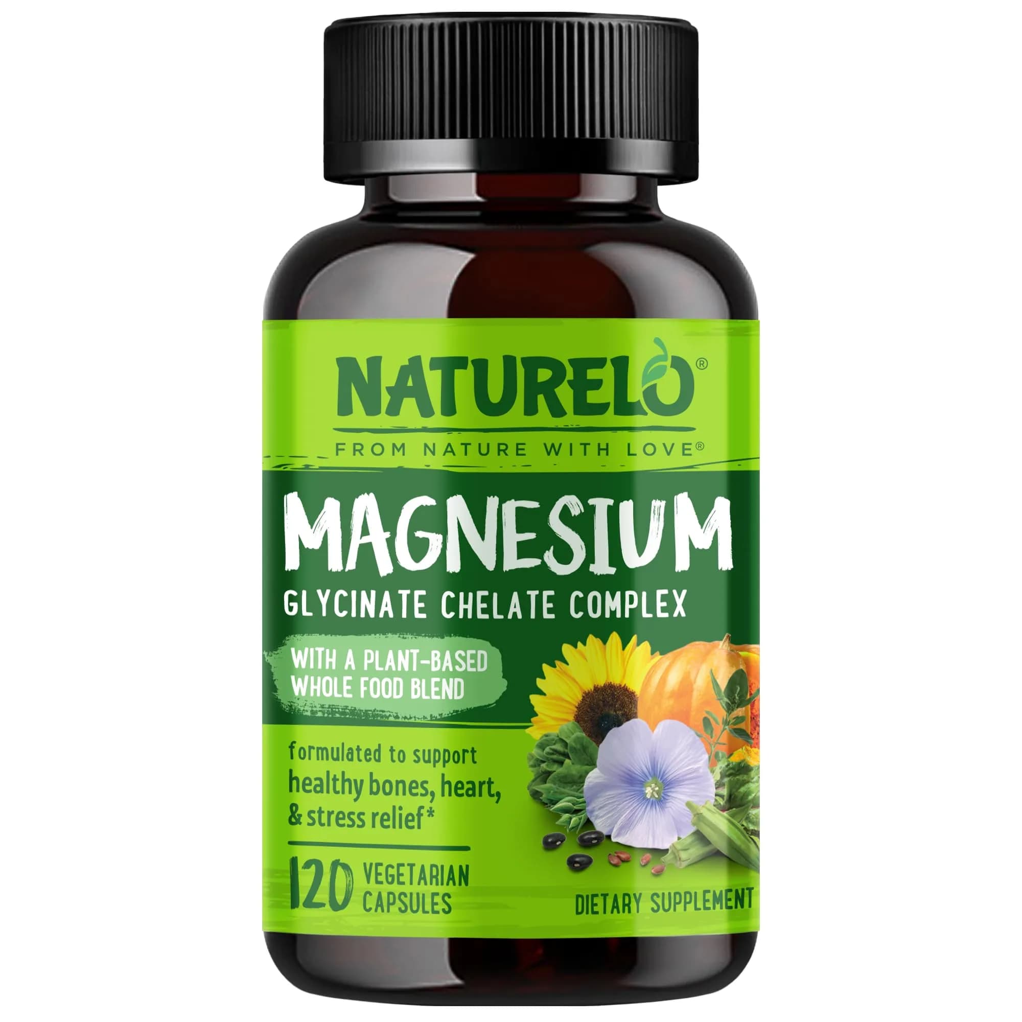 NATURELO Magnesium Glycinate Chelate Complex 200 mg 120 Count | Supports Calm, Sleep & Muscle Relief - main product image