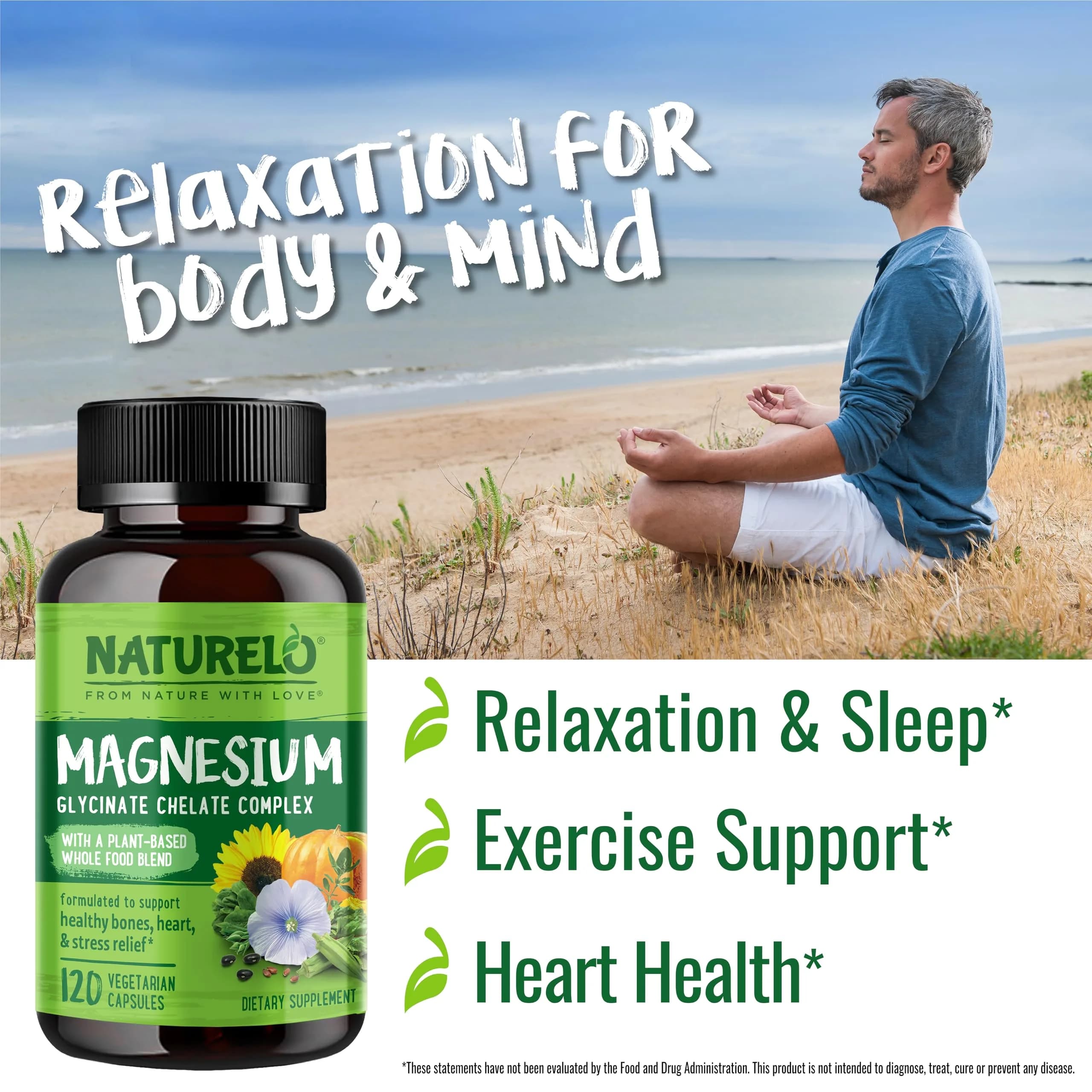 NATURELO Magnesium Glycinate Chelate Complex 200 mg 120 Count | Supports Calm, Sleep & Muscle Relief - view 4