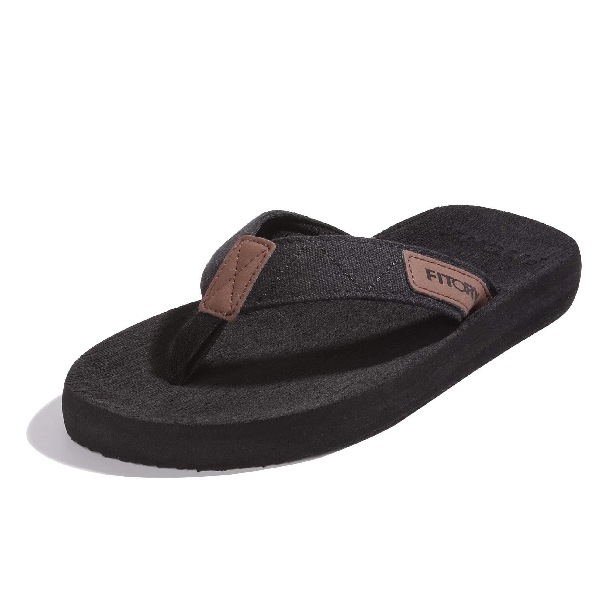 FITORY Men's Flip-Flops, Thongs Sandals Comfort Slippers for Beach | Water-Resistant, Arch Support, Non-slip Sole — Black