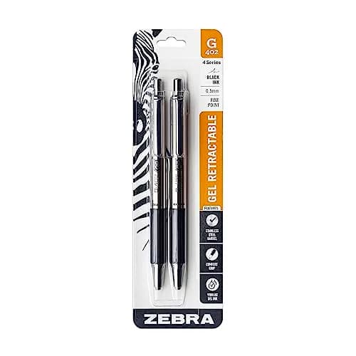 Zebra Pen STEEL G-402 Retractable Gel Pen 0.5mm Fine Point 2-Pack | Smooth Ink Flow for Office and Students thumbnail 1