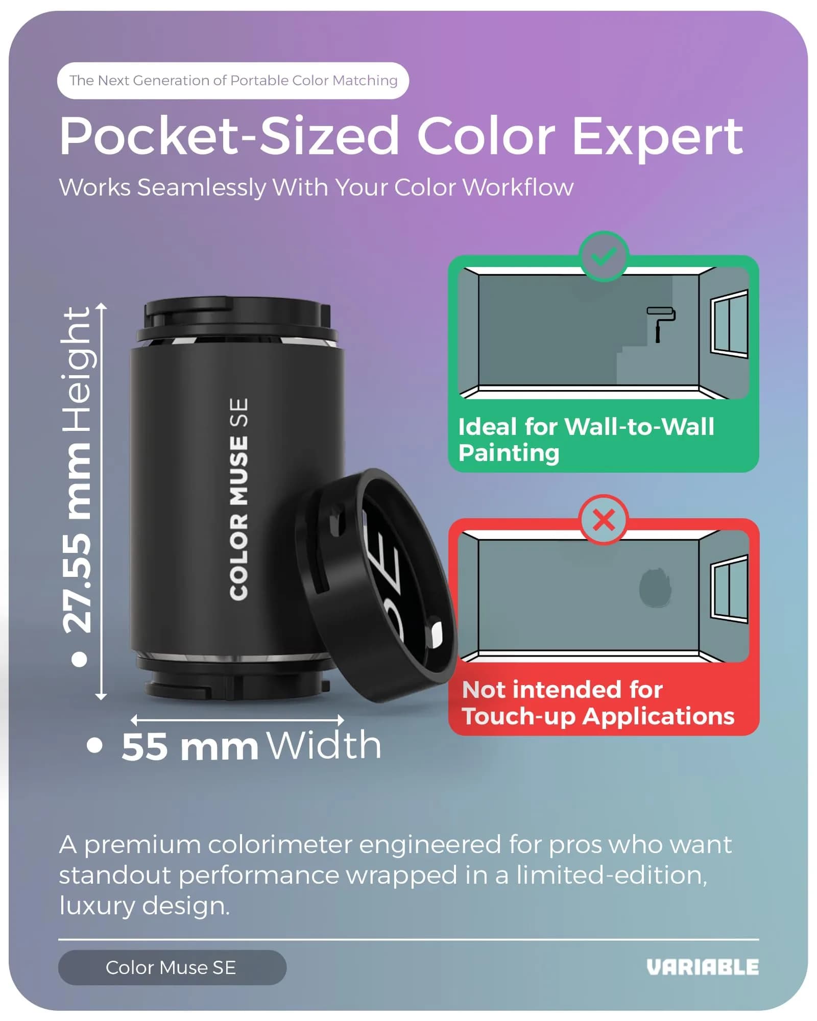 COLOR MUSE SE Colorimeter Paint Color Matching Tool with Calibration Cap | 3cm (1.18in) Device - view 3
