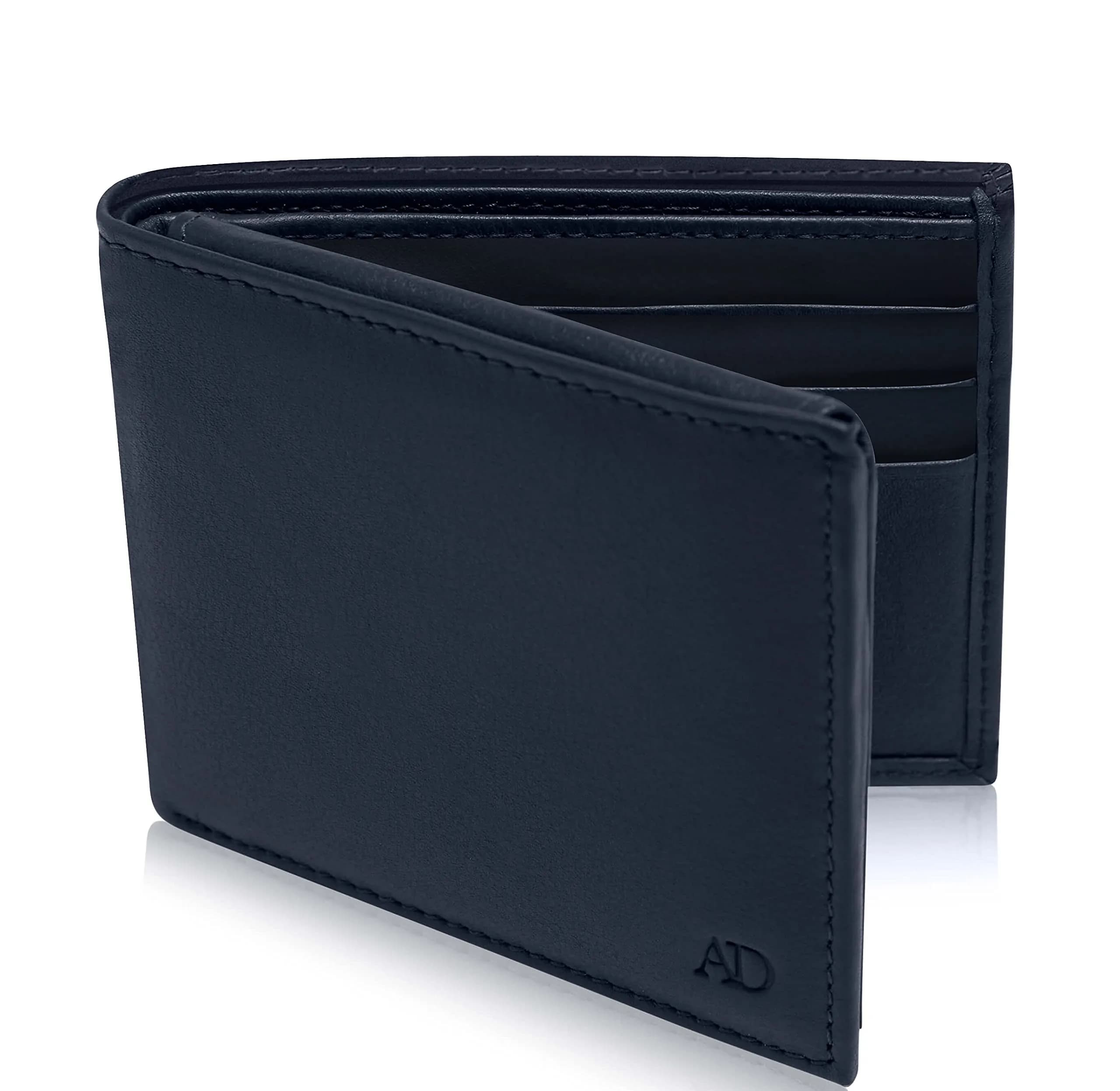 Access Denied Slim Leather Bifold Wallets For Men - Minimalist Mens Wallet RFID Blocking Card Holder With ID Window Gifts For Men — Blue Navy