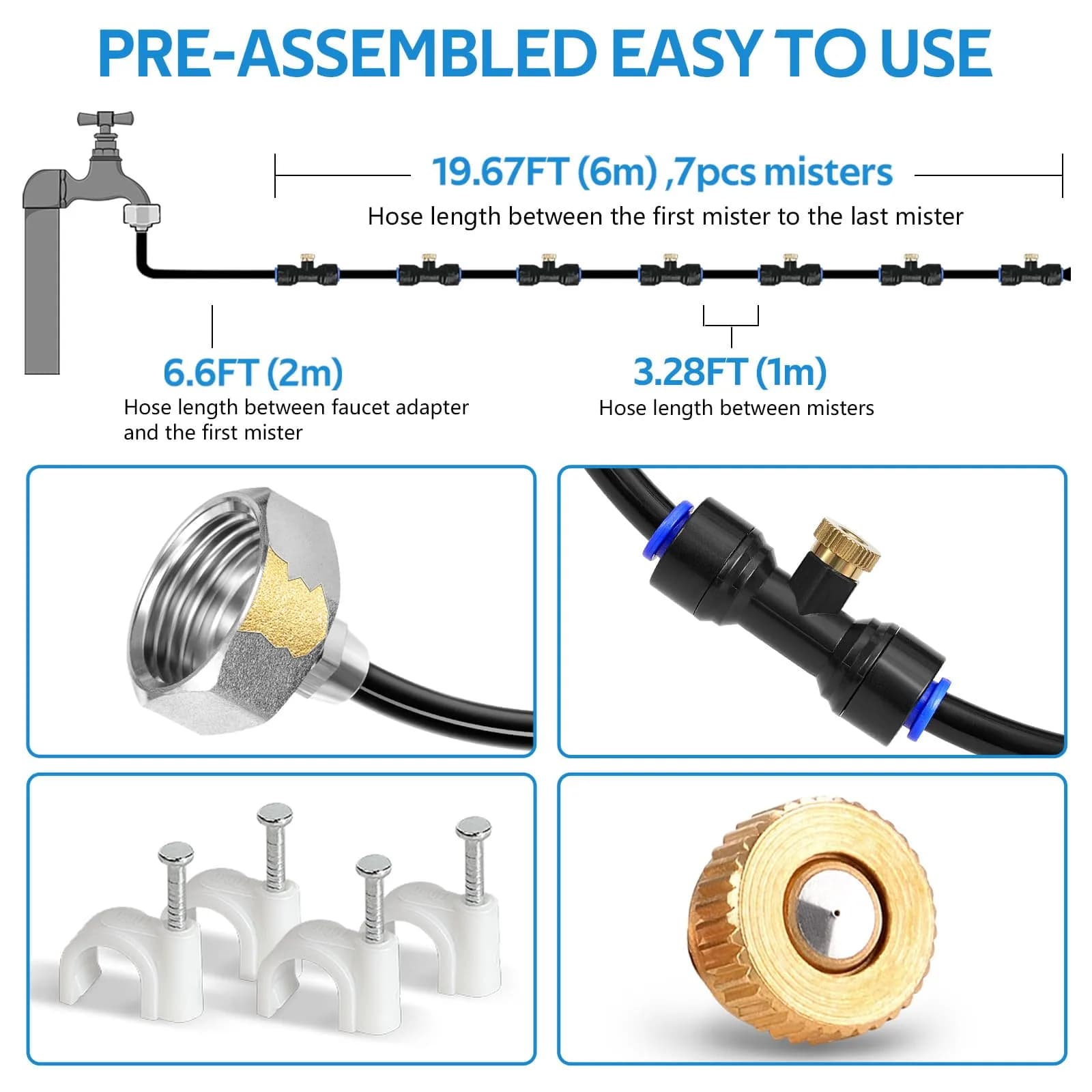 HOMENOTE Misting Cooling System 26FT (8M) with 7 Brass Nozzles & 3/4" Adapter | Outdoor Patio Mister Kit - view 2