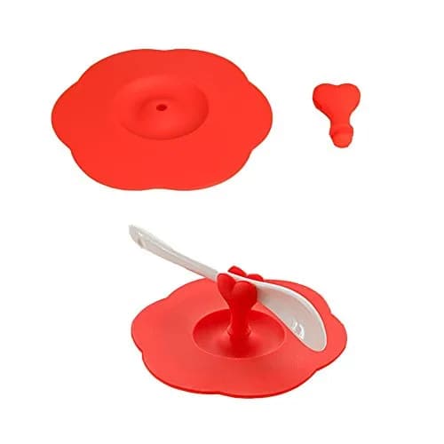 AKOAK 6 Pcs Silicone Cup Lids with Spoon Holder, 10.3cm Diameter, Food Grade, Airtight, Microwave Safe, 6 Colors thumbnail 4