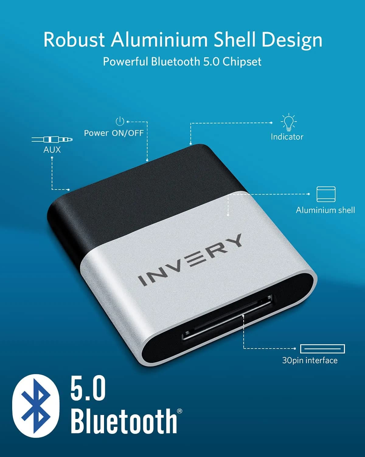 INVERY DockLinQ Pro Bluetooth 5.0 Adapter Receiver for Bose Sounddock & 30-Pin Docks | 15m Range - view 2