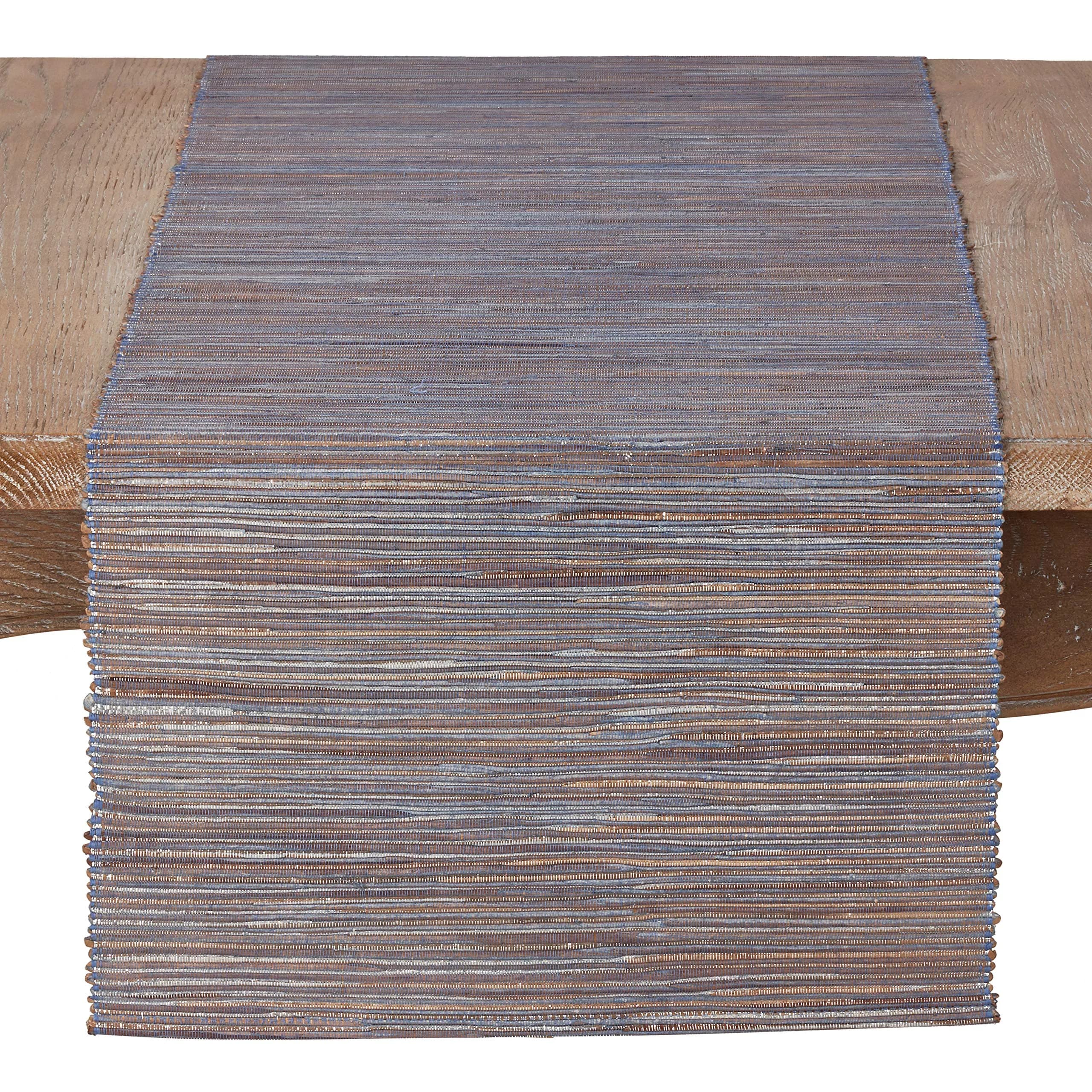 SARO LIFESTYLE Shimmering Woven Nubby Table Runner 16"x72" | Water Hyacinth with Metallic Threads