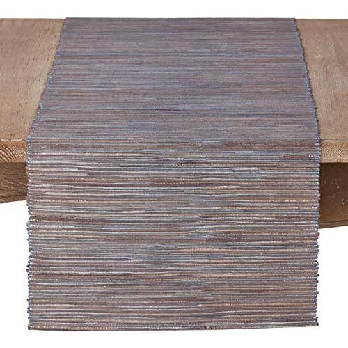 SARO LIFESTYLE Shimmering Woven Nubby Table Runner 16"x72" | Water Hyacinth with Metallic Threads thumbnail 1