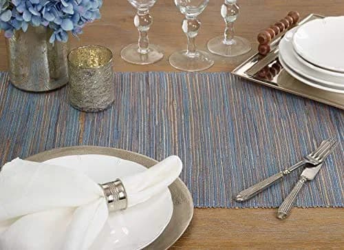 SARO LIFESTYLE Shimmering Woven Nubby Table Runner 16"x72" | Water Hyacinth with Metallic Threads thumbnail 4