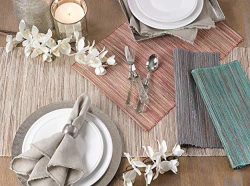 SARO LIFESTYLE Shimmering Woven Nubby Table Runner 16"x72" | Water Hyacinth with Metallic Threads thumbnail 5