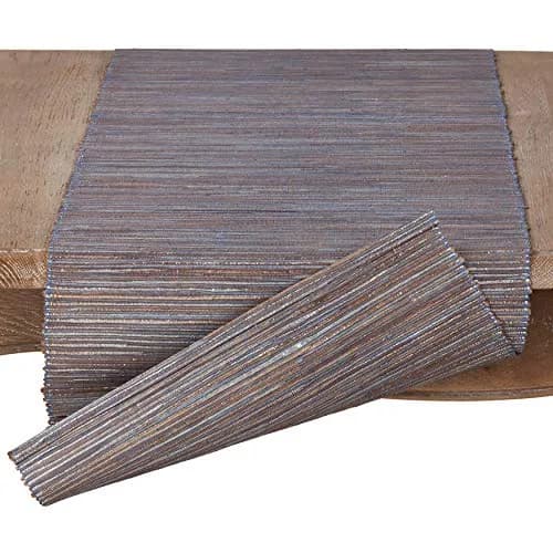 SARO LIFESTYLE Shimmering Woven Nubby Table Runner 16"x72" | Water Hyacinth with Metallic Threads thumbnail 2