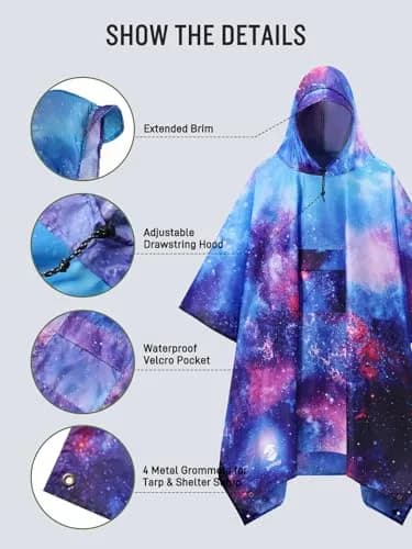 SaphiRose Double Layer Rain Poncho Waterproof Hooded Raincoat 3-in-1 | PU 5000MM, Below Knee Length thumbnail 4