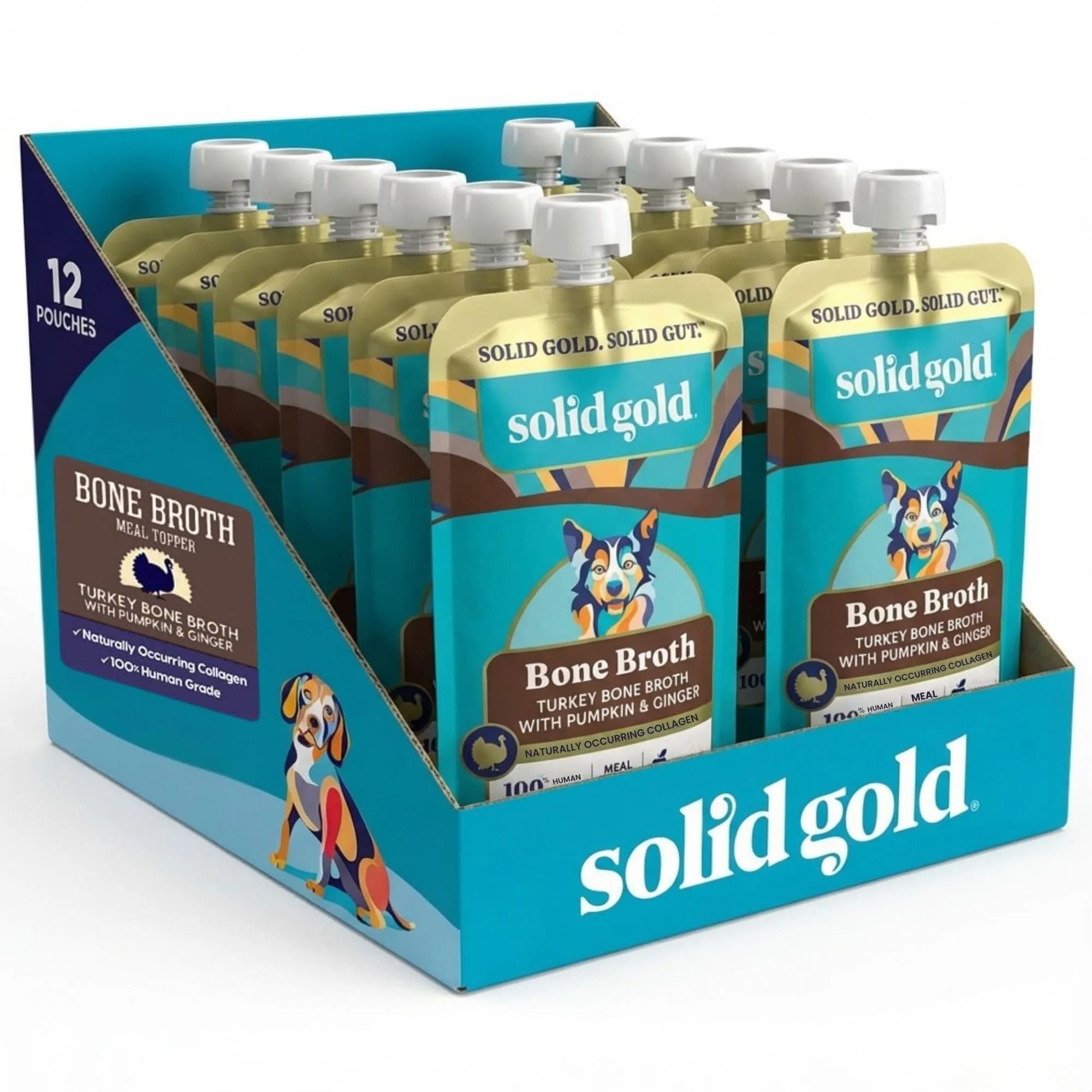 Solid Gold Turkey Bone Broth Dog Food Topper for Picky Eaters, 12ct Pouches | Nutrient-Rich, Collagen & Wellness Support — Turkey