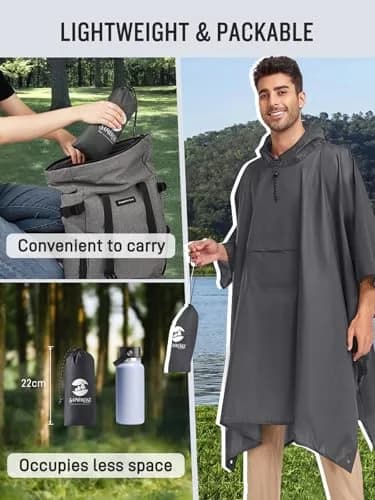 SaphiRose Double Layer Rain Poncho, Waterproof Thick Hooded Raincoat 3-in-1 | Packable Outdoor Gear thumbnail 5