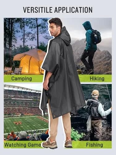 SaphiRose Double Layer Rain Poncho, Waterproof Thick Hooded Raincoat 3-in-1 | Packable Outdoor Gear thumbnail 6