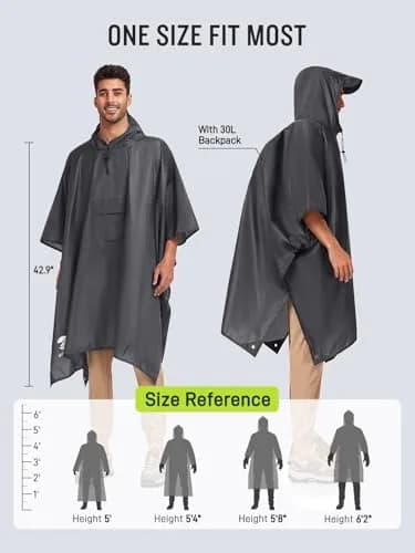 SaphiRose Double Layer Rain Poncho, Waterproof Thick Hooded Raincoat 3-in-1 | Packable Outdoor Gear thumbnail 2