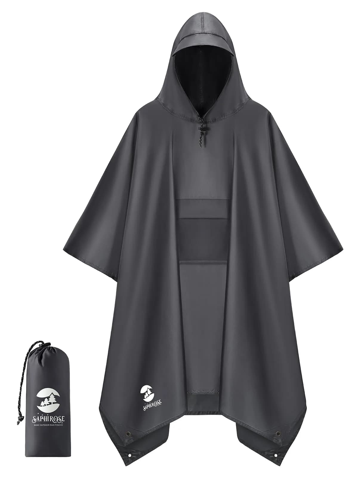 SaphiRose Double Layer Rain Poncho, Waterproof Thick Hooded Raincoat 3-in-1 | Packable Outdoor Gear - main product image