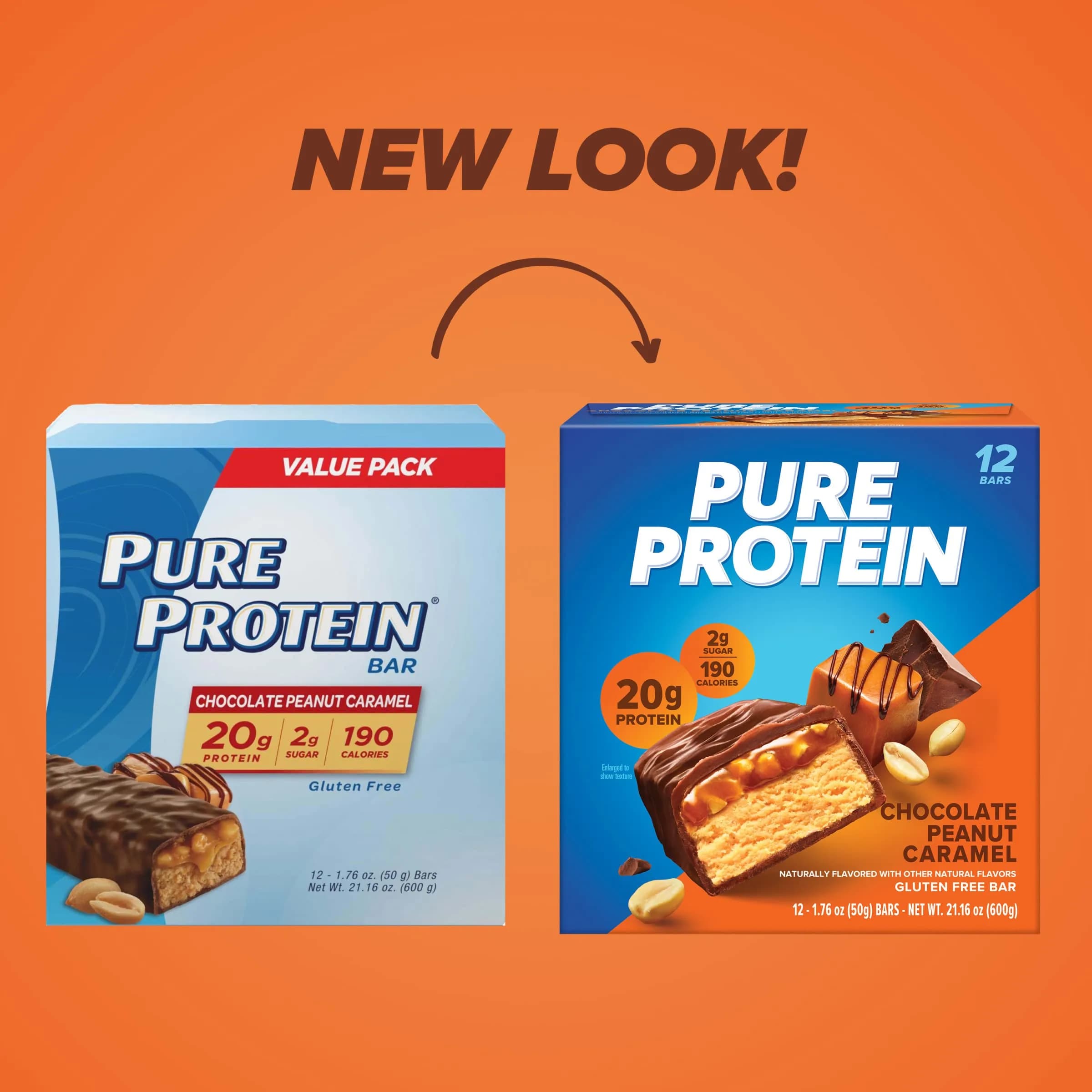 Pure Protein Chocolate Peanut Caramel Protein Bars, 21g Protein, Gluten Free Snack for Fitness Goals, 12 Count - view 2