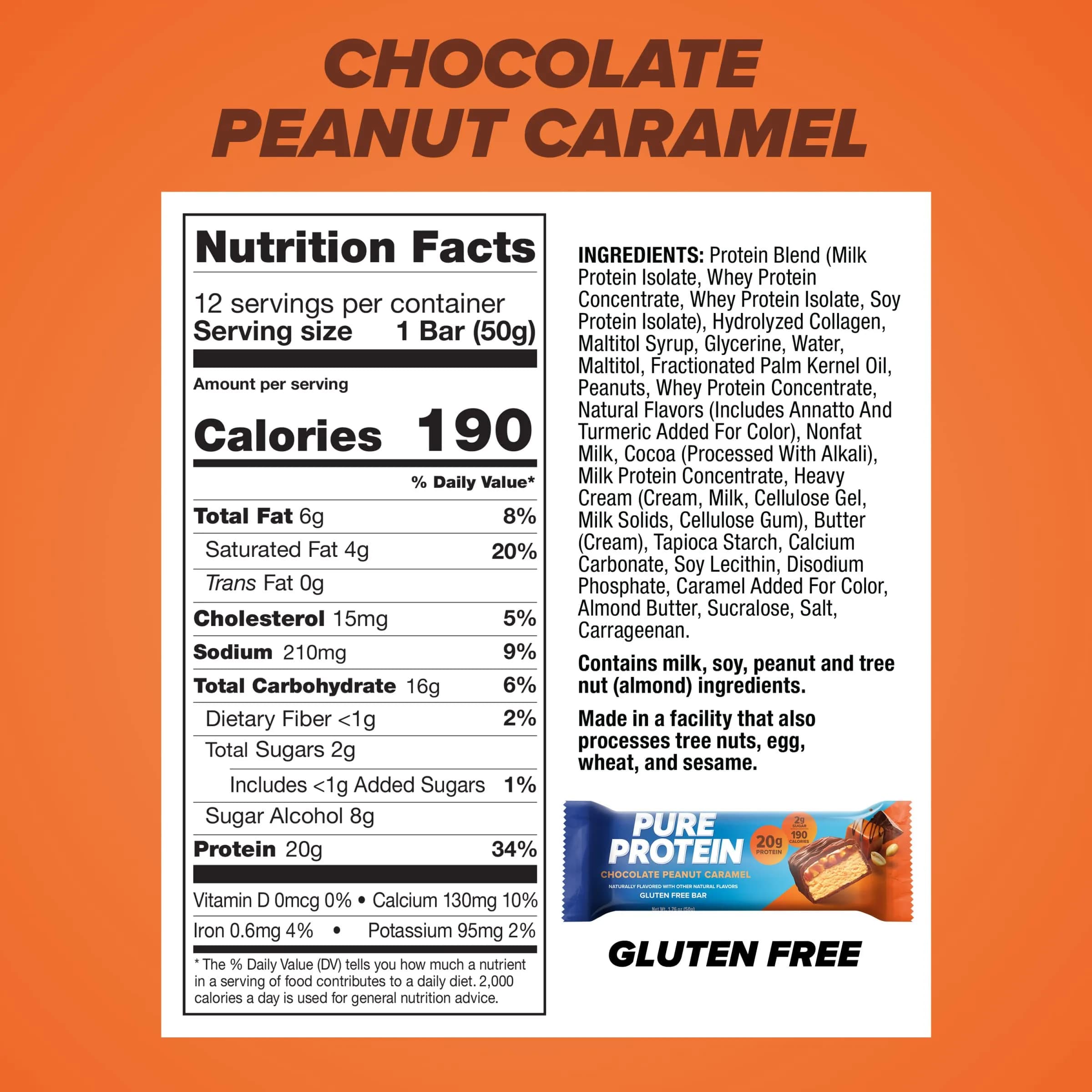 Pure Protein Chocolate Peanut Caramel Protein Bars, 21g Protein, Gluten Free Snack for Fitness Goals, 12 Count - view 3
