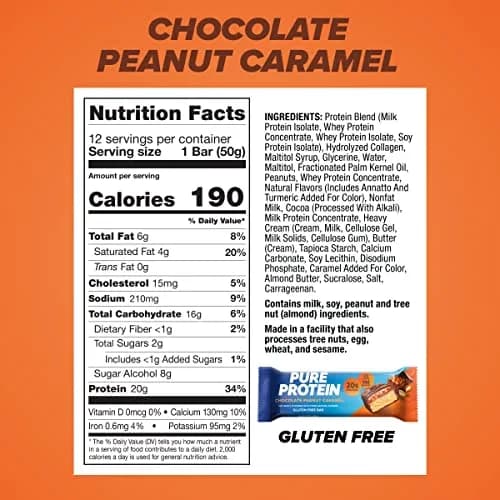 Pure Protein Chocolate Peanut Caramel Protein Bars 12 Ct | 20g Protein, 3g Sugar, Gluten-Free thumbnail 3