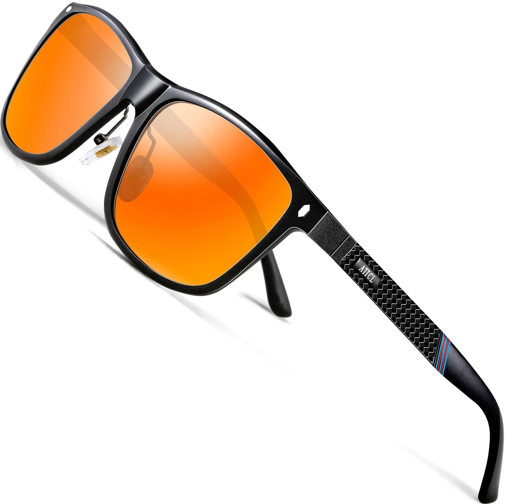 ATTCL Polarized Sunglasses Men Square Al-Mg Metal Driving UV400 Lightweight — Red/Mirrored