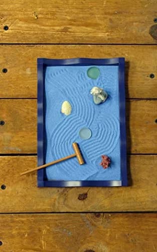Nature's Mark Mini Zen Garden Kit for Desk with Rake, Blue Sand, Mermaid & Clam Figures, Wavy Base, Glass Rocks | Stress Relief & Focus thumbnail 4