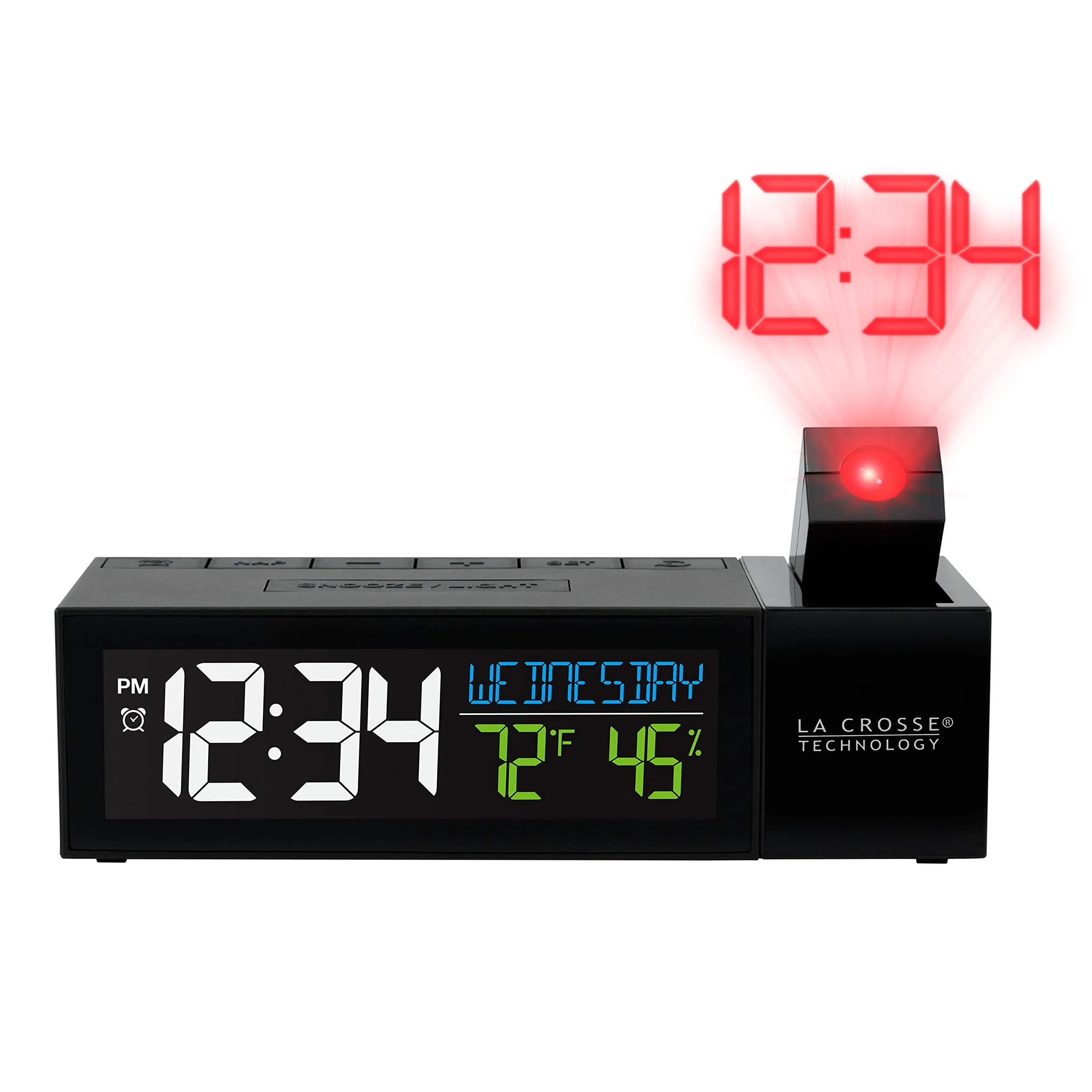 La Crosse Technology Projection Alarm Clock with USB Charging Port 16.5 cm (6.51"L x 2.56"W x 1.81"H) | Projects Time on Wall or Ceiling