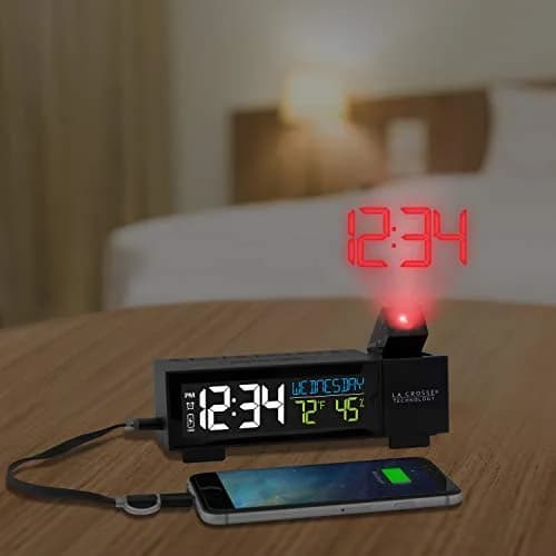 La Crosse Technology Projection Alarm Clock with USB Charging Port 16.5 cm (6.51"L x 2.56"W x 1.81"H) | Projects Time on Wall or Ceiling thumbnail 6
