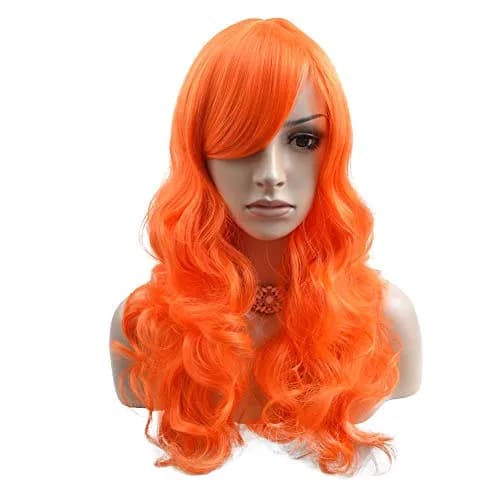 BERON Long Wavy Curly Wig with Bangs and Cap - Synthetic Orange Wig (60cm, 24 inches) | Natural-Looking & Adjustable Fit thumbnail 1
